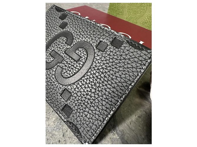 Gucci Piuma Jumbo GG Leder Kartenetui Schwarz Graphite Grau - Ansicht 5