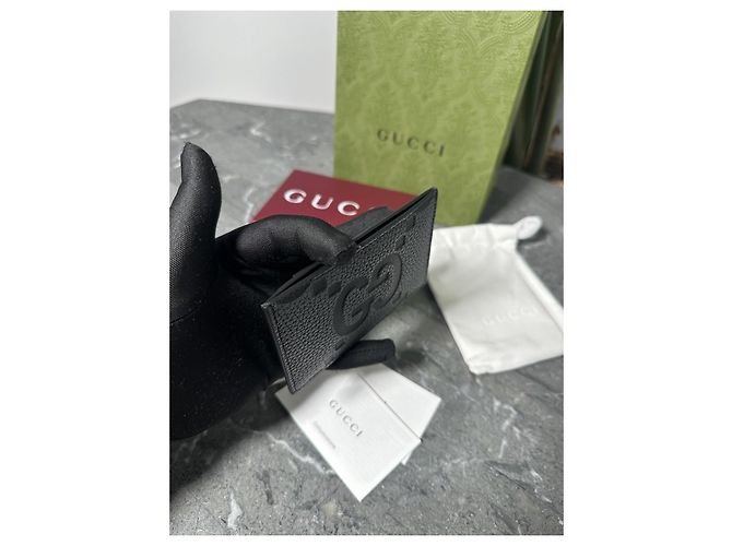 Gucci Piuma Jumbo GG Leder Kartenetui Schwarz Graphite Grau - Ansicht 8