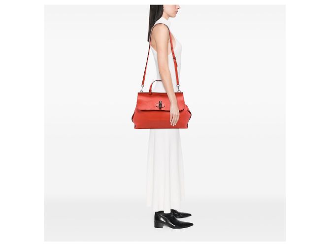 Borsa Gucci Orange in pelle di vitello Bamboo Large Rosso Arancione - vista 6