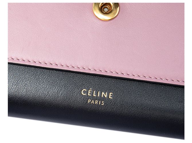 Céline Celine Bicolor Leder-Umschlaggeldbörse in Schwarz mit Kette - Ansicht 5