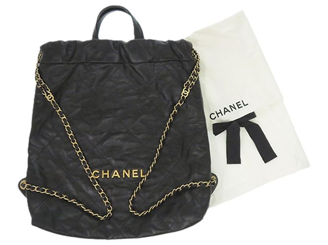 Chanel 22 Rucksack aus gestepptem glänzendem Kalbsleder Schwarz Large - Ansicht 15