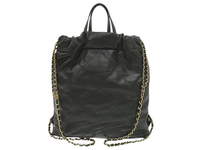 Chanel 22 Rucksack aus gestepptem glänzendem Kalbsleder Schwarz Large - Ansicht 2