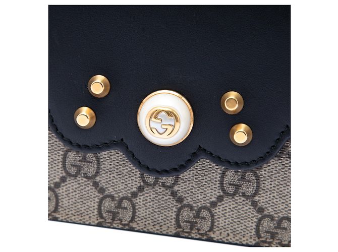 Portafoglio On Chain Gucci Beige GG Supreme Peony Pearly - vista 5