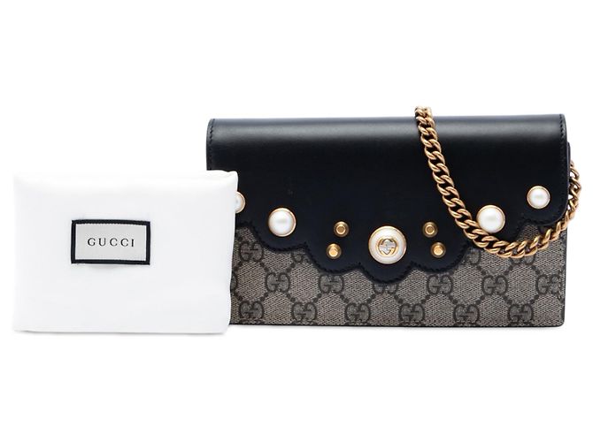 Portafoglio On Chain Gucci Beige GG Supreme Peony Pearly - vista 7