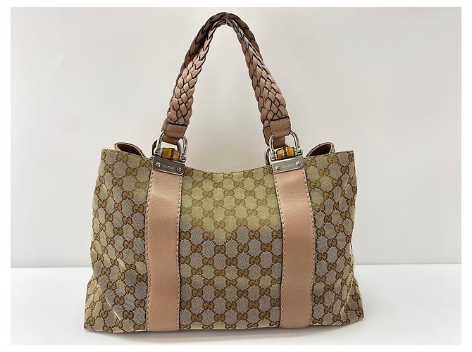 Borsa Tote Gucci Bamboo Rosa Beige - vista 15