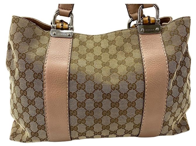 Borsa Tote Gucci Bamboo Rosa Beige - vista 2