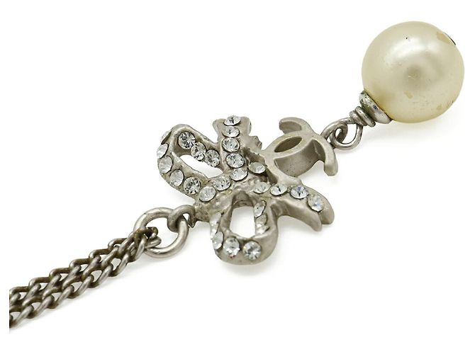 Collana con nastro logo Coco e perle finte CHANEL Argento Crudo - vista 5
