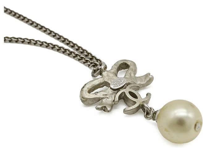 Collana con nastro logo Coco e perle finte CHANEL Argento Crudo - vista 6