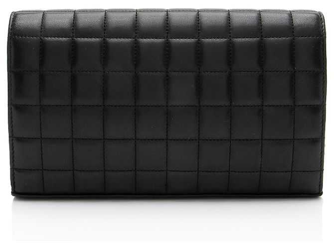 Portefeuille à chaîne Saint Laurent en agneau matelassé avec monogramme Cassandre Noir - vue 3