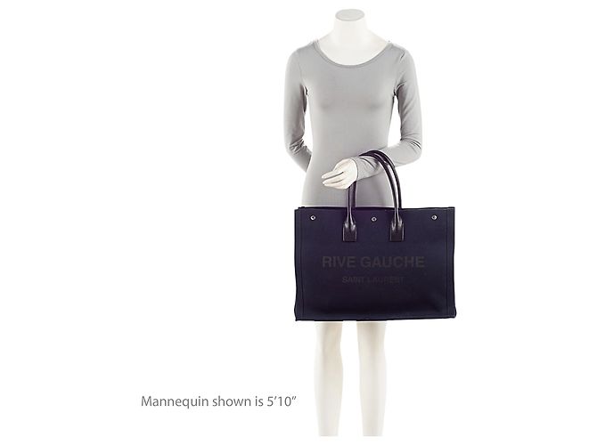 Tote Large Rive Gauche em canvas e couro de bezerro Saint Laurent Preto - vista 5