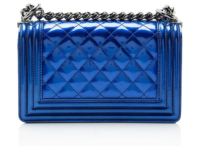Borsa Boy Small in vernice metallizzata Chanel Blu - vista 3