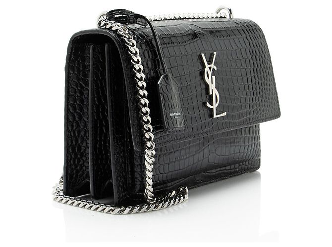 Borsa a tracolla Saint Laurent Sunset Medium in pelle con stampa coccodrillo e monogramma Nero - vista 2
