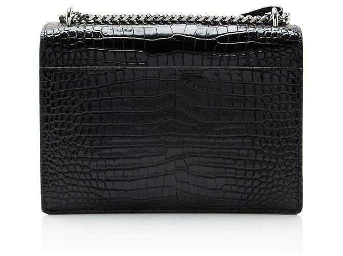 Borsa a tracolla Saint Laurent Sunset Medium in pelle con stampa coccodrillo e monogramma Nero - vista 3