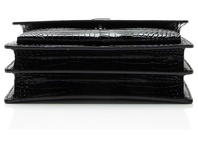 Borsa a tracolla Saint Laurent Sunset Medium in pelle con stampa coccodrillo e monogramma Nero - vista 4