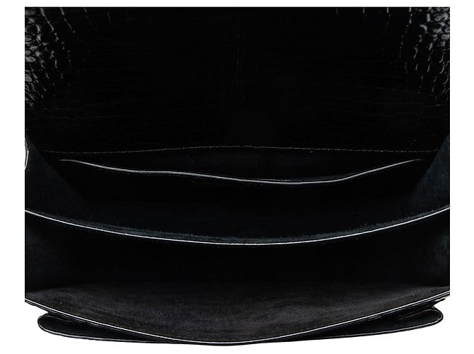 Borsa a tracolla Saint Laurent Sunset Medium in pelle con stampa coccodrillo e monogramma Nero - vista 7