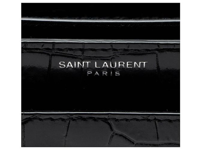 Borsa a tracolla Saint Laurent Sunset Medium in pelle con stampa coccodrillo e monogramma Nero - vista 9