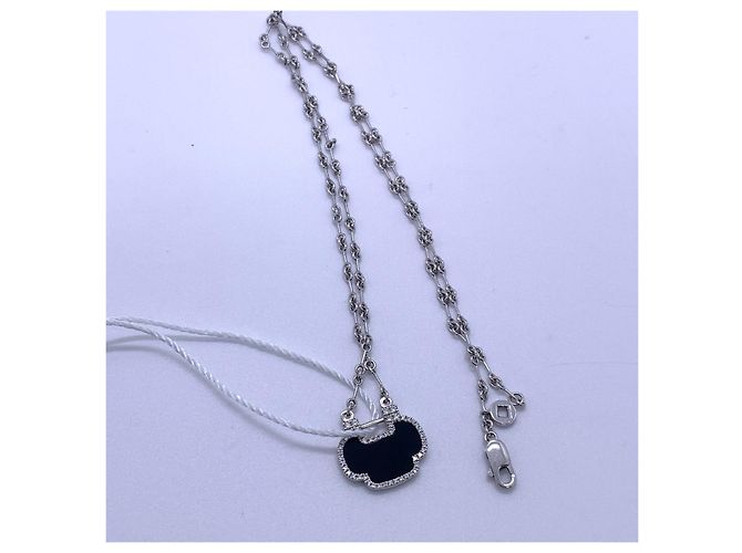 Autre Marque Collana Qeelin Dragon YuYi Agata Nera Diamanti Oro Bianco Nero - vista 2