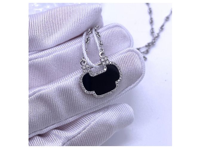 Autre Marque Collana Qeelin Dragon YuYi Agata Nera Diamanti Oro Bianco Nero - vista 3