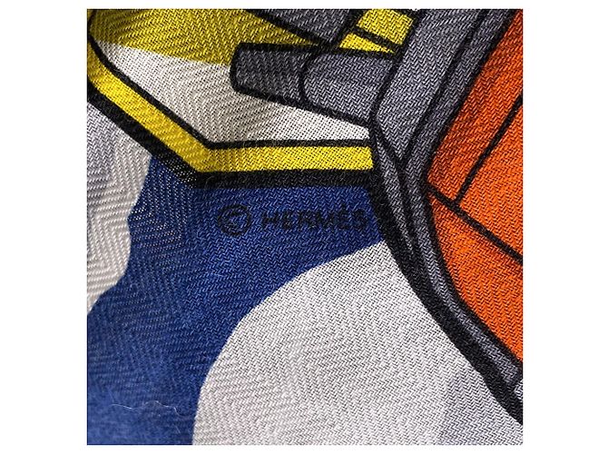 Hermès Bufanda de cachemira y seda Hermes Azul Naranja - vista 4