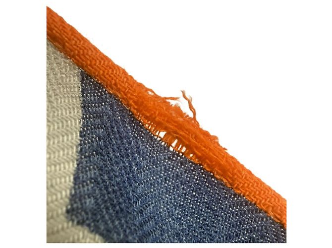 Hermès Bufanda de cachemira y seda Hermes Azul Naranja - vista 5