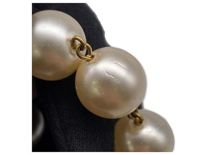Chanel Faux Pearl Necklace White Golden - view 12