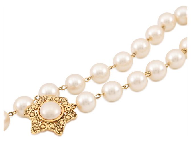 Chanel Faux Pearl Necklace White Golden - view 2