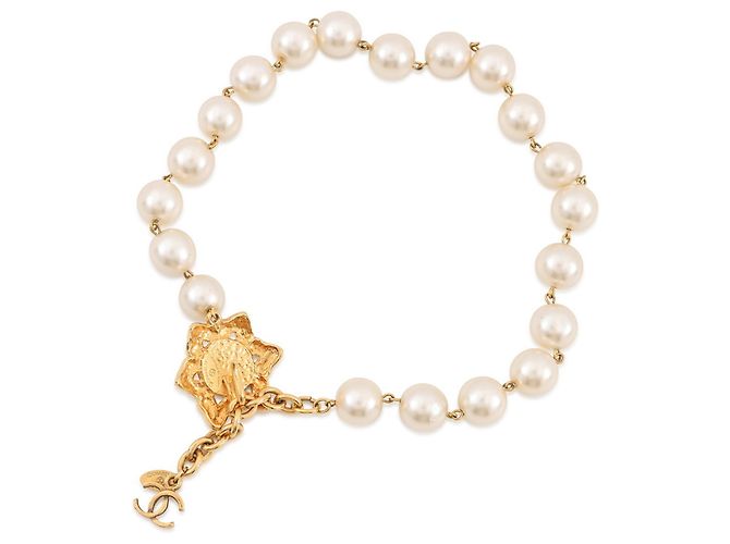 Chanel Faux Pearl Necklace White Golden - view 3