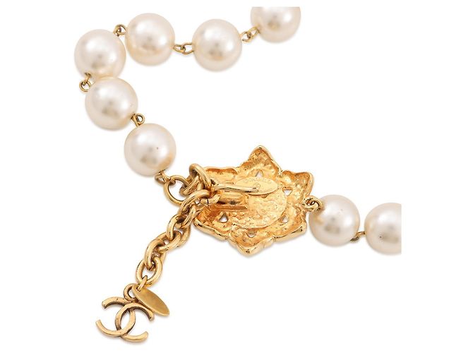 Chanel Faux Pearl Necklace White Golden - view 5