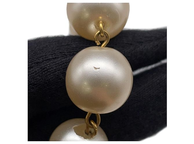 Chanel Faux Pearl Necklace White Golden - view 9