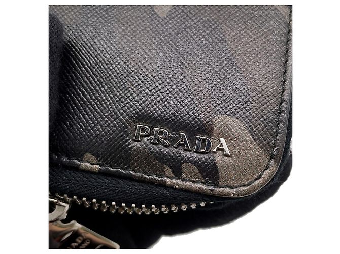 Prada Zippy Organizer Round Saffiano Wallet Brown Black Beige - view 12