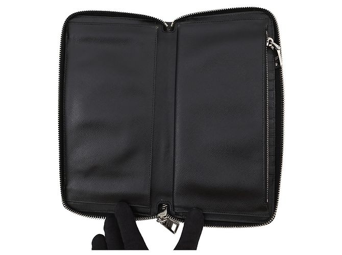 Prada Zippy Organizer Round Saffiano Wallet Brown Black Beige - view 4
