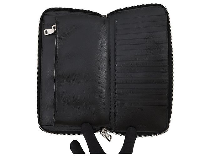 Prada Zippy Organizer Round Saffiano Wallet Brown Black Beige - view 5