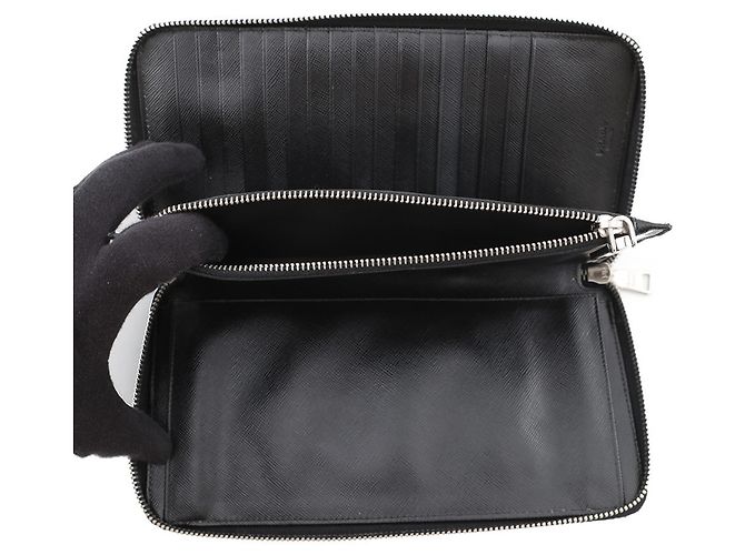 Prada Zippy Organizer Round Saffiano Wallet Brown Black Beige - view 6