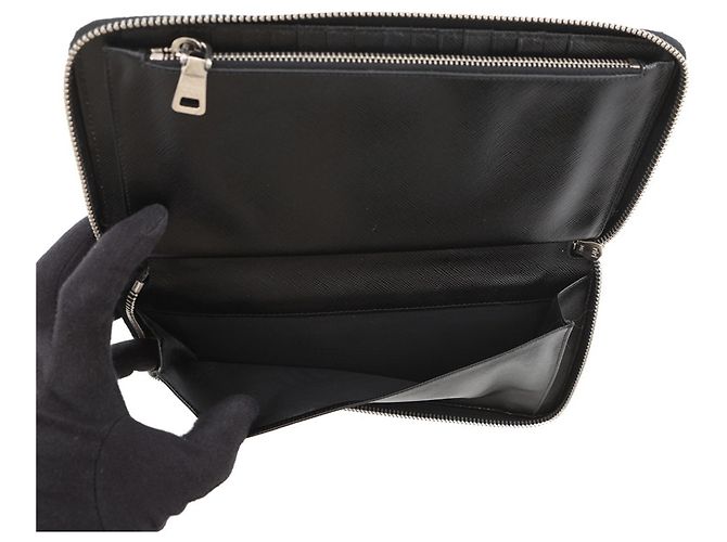 Prada Zippy Organizer Round Saffiano Wallet Brown Black Beige - view 7