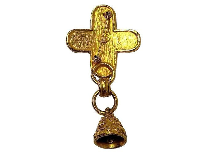 Broche Chanel 94A Vintage Bell Cross Motif Dourado - vista 2