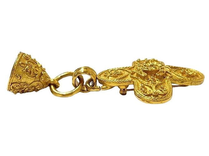 Broche Chanel 94A Vintage Bell Cross Motif Dourado - vista 3