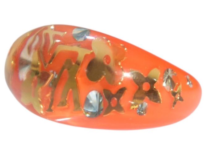 Anel Cocktail LOUIS VUITTON Inclusion Monogram Resina e Cristal Laranja L Dourado - vista 10