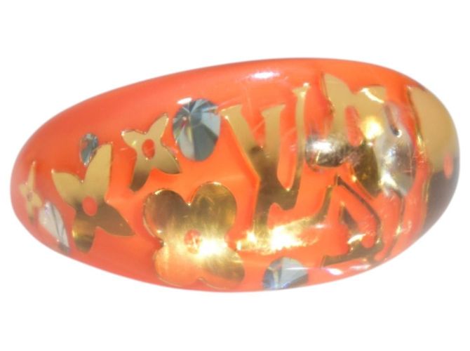 Anel Cocktail LOUIS VUITTON Inclusion Monogram Resina e Cristal Laranja L Dourado - vista 11