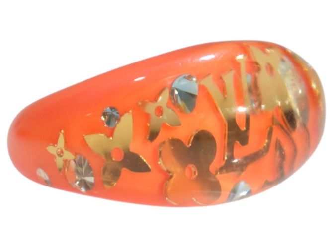 Anel Cocktail LOUIS VUITTON Inclusion Monogram Resina e Cristal Laranja L Dourado - vista 12