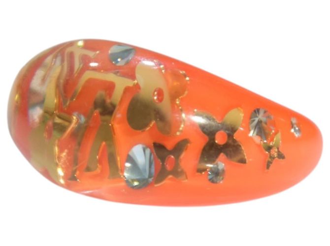 Anel Cocktail LOUIS VUITTON Inclusion Monogram Resina e Cristal Laranja L Dourado - vista 4