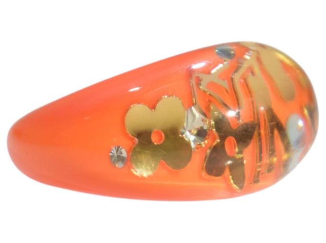 Anel Cocktail LOUIS VUITTON Inclusion Monogram Resina e Cristal Laranja L Dourado - vista 7