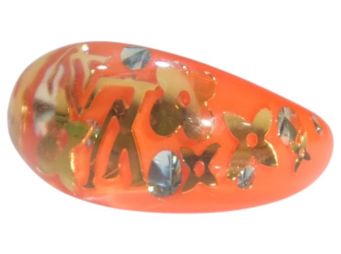 Anel Cocktail LOUIS VUITTON Inclusion Monogram Resina e Cristal Laranja L Dourado - vista 8