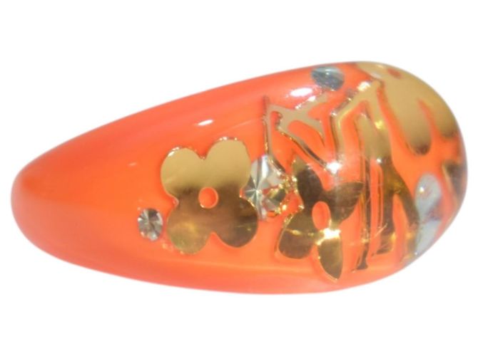Anel Cocktail LOUIS VUITTON Inclusion Monogram Resina e Cristal Laranja L Dourado - vista 9