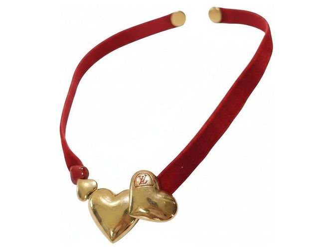 Louis Vuitton Collana Choker Sweet Monogram Cuore in Velluto Rosso D'oro - vista 7
