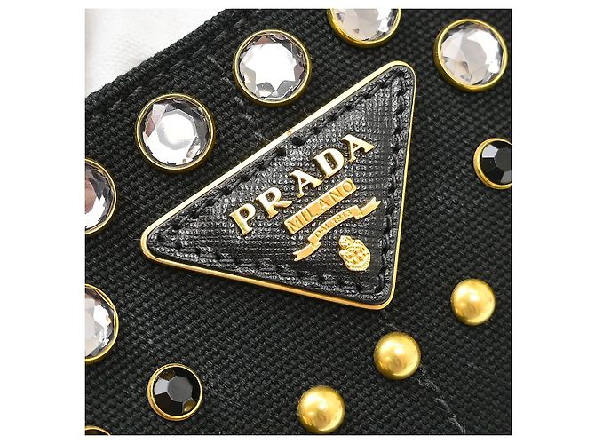 Tote Prada Canapa Convertible in tela con strass Large Nero - vista 6