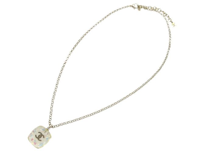 Collana quadrata vintage Chanel Coco Mark Glitter Argento - vista 2
