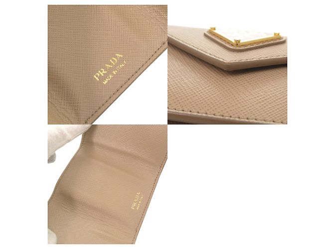 Prada Triangle Logo Saffiano Leather Tri-fold Wallet Beige - view 10