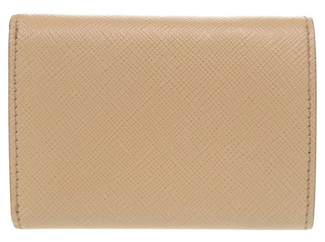 Prada Triangle Logo Saffiano Leather Tri-fold Wallet Beige - view 3