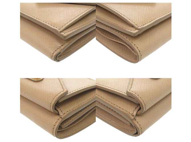Prada Triangle Logo Saffiano Leather Tri-fold Wallet Beige - view 4