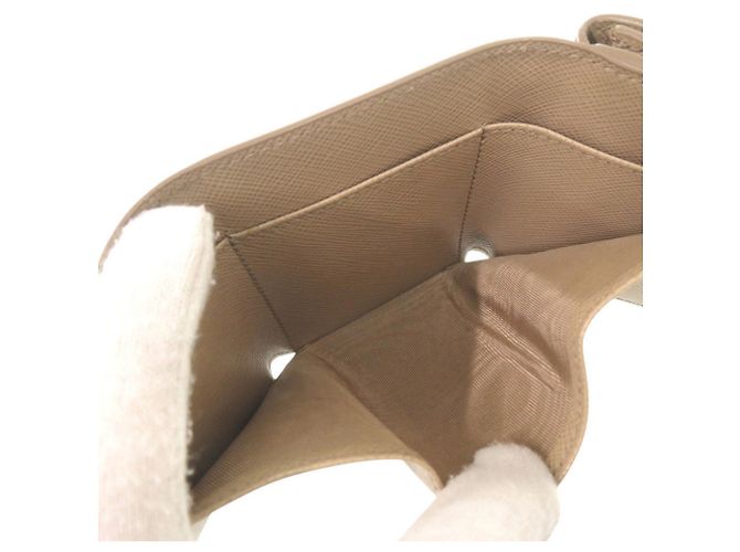 Prada Triangle Logo Saffiano Leather Tri-fold Wallet Beige - view 7